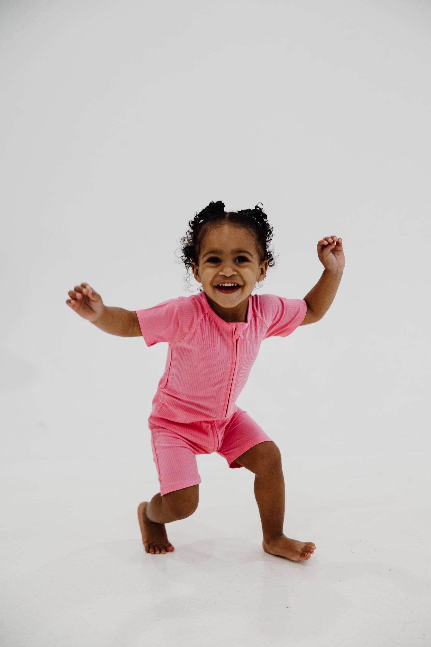 Hot Pink Ribbed Shortie Zip Romper