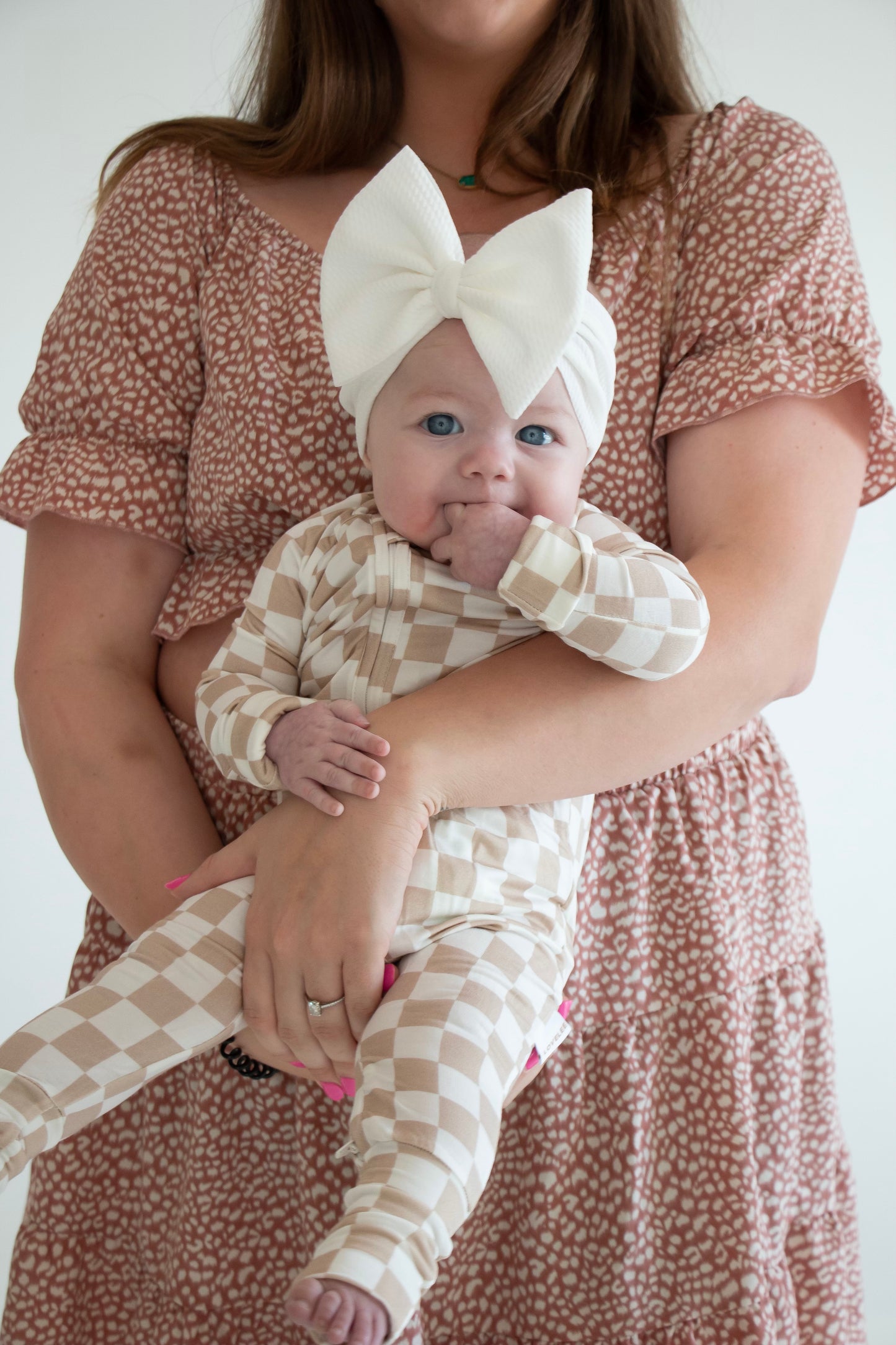 Tan Checkered Zip Romper