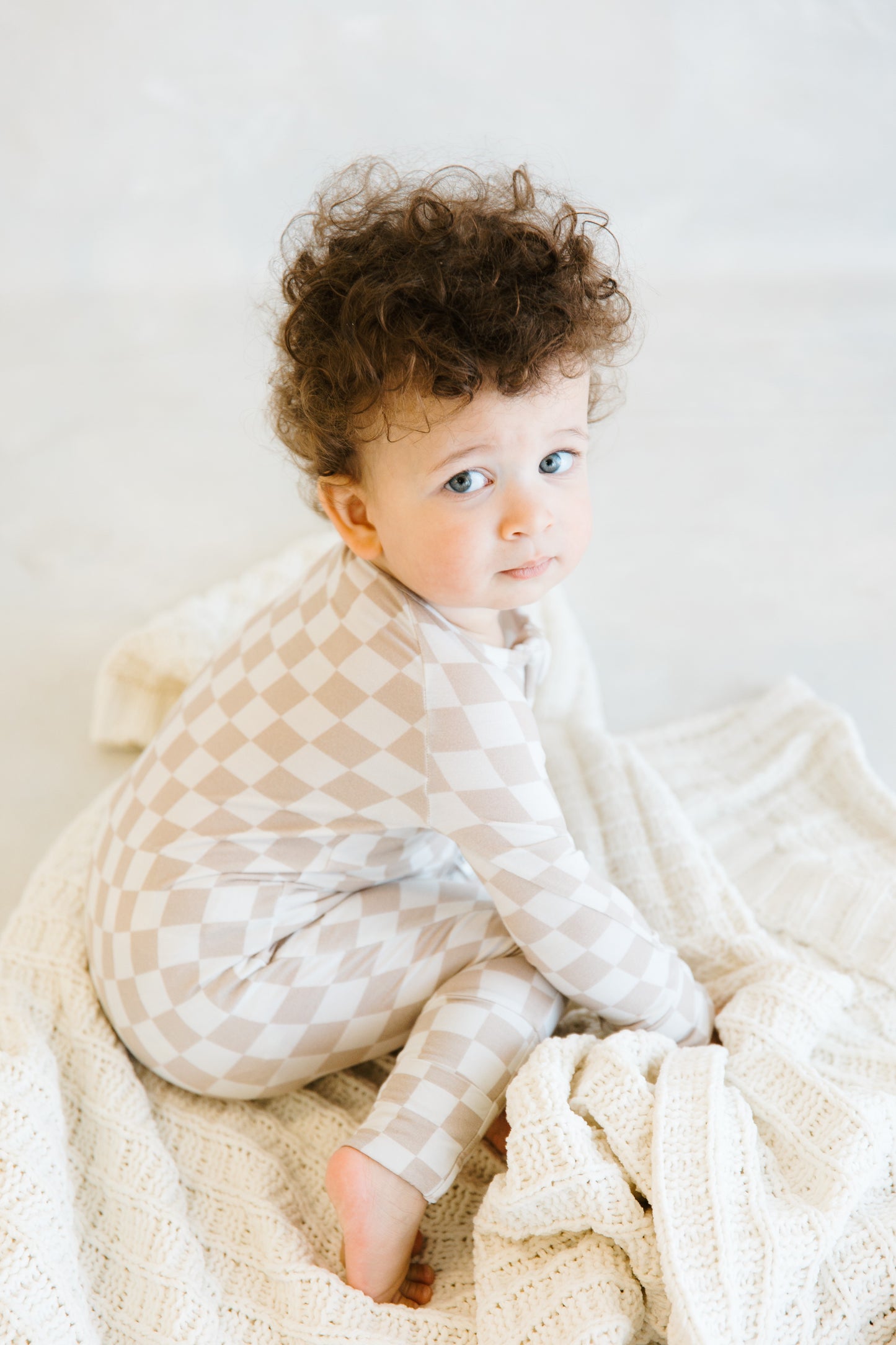 Tan Checkered Zip Romper